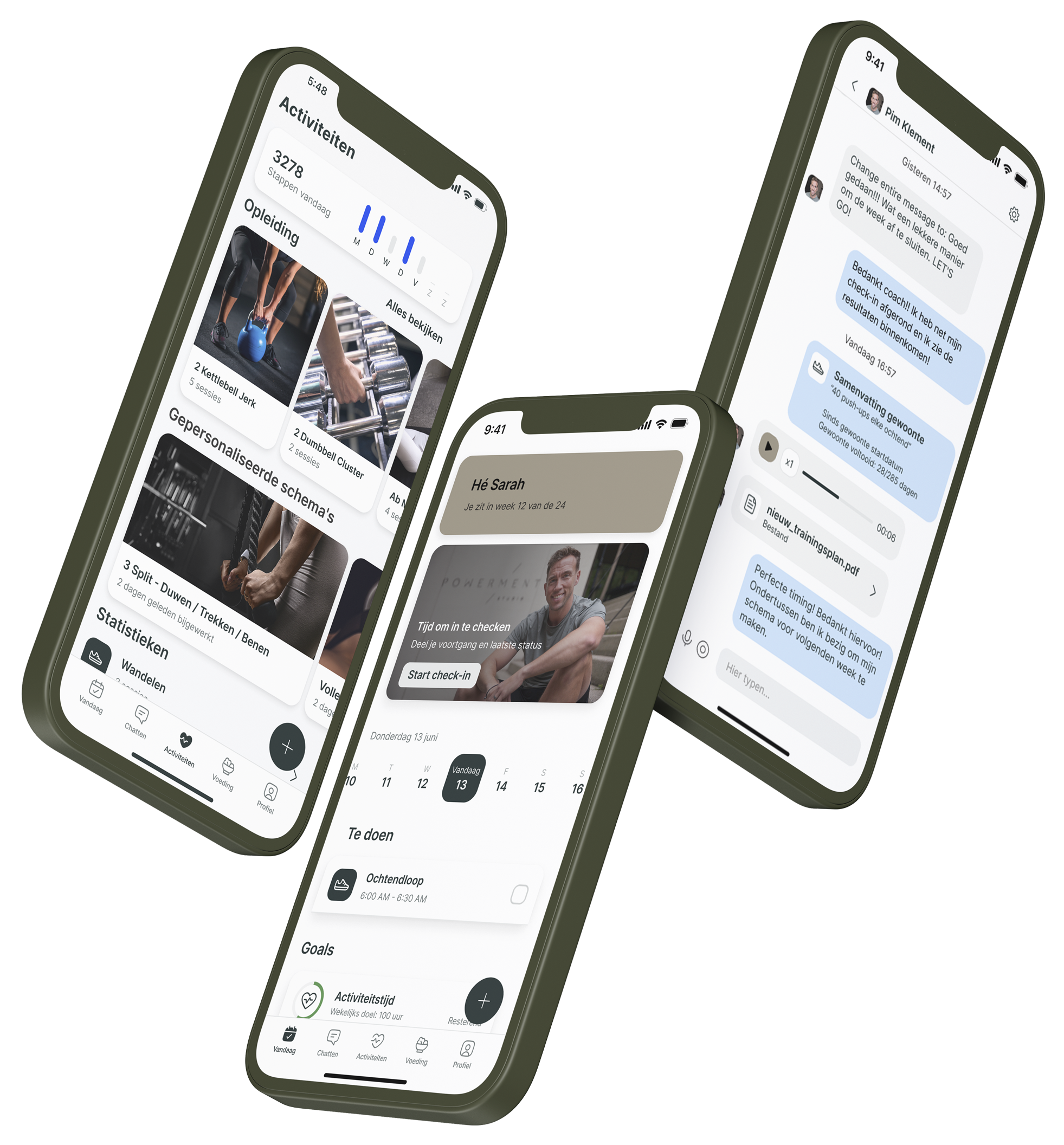 Een mockup van de coaching app die de functies laat zien.